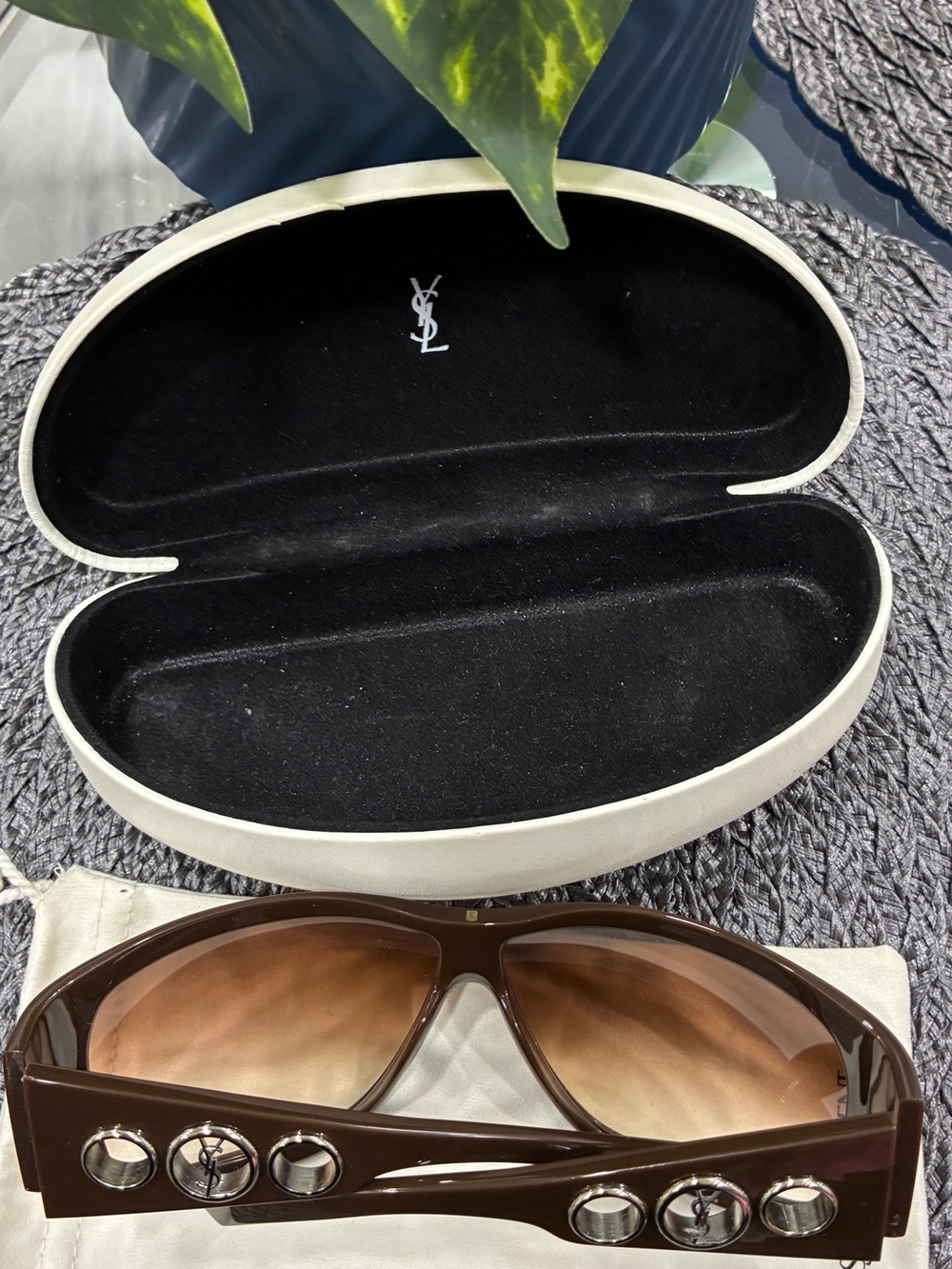 Yves Saint Laurent YSL Brown Shield Sunglasses w/ Case & Dust Bag Authentic - Picture 3 of 8